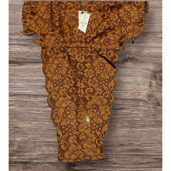 Free People We Are HAH Cut To The Chase Bodysuit Sz Small Womens Brown Lace Ling - Picture 8 of 13